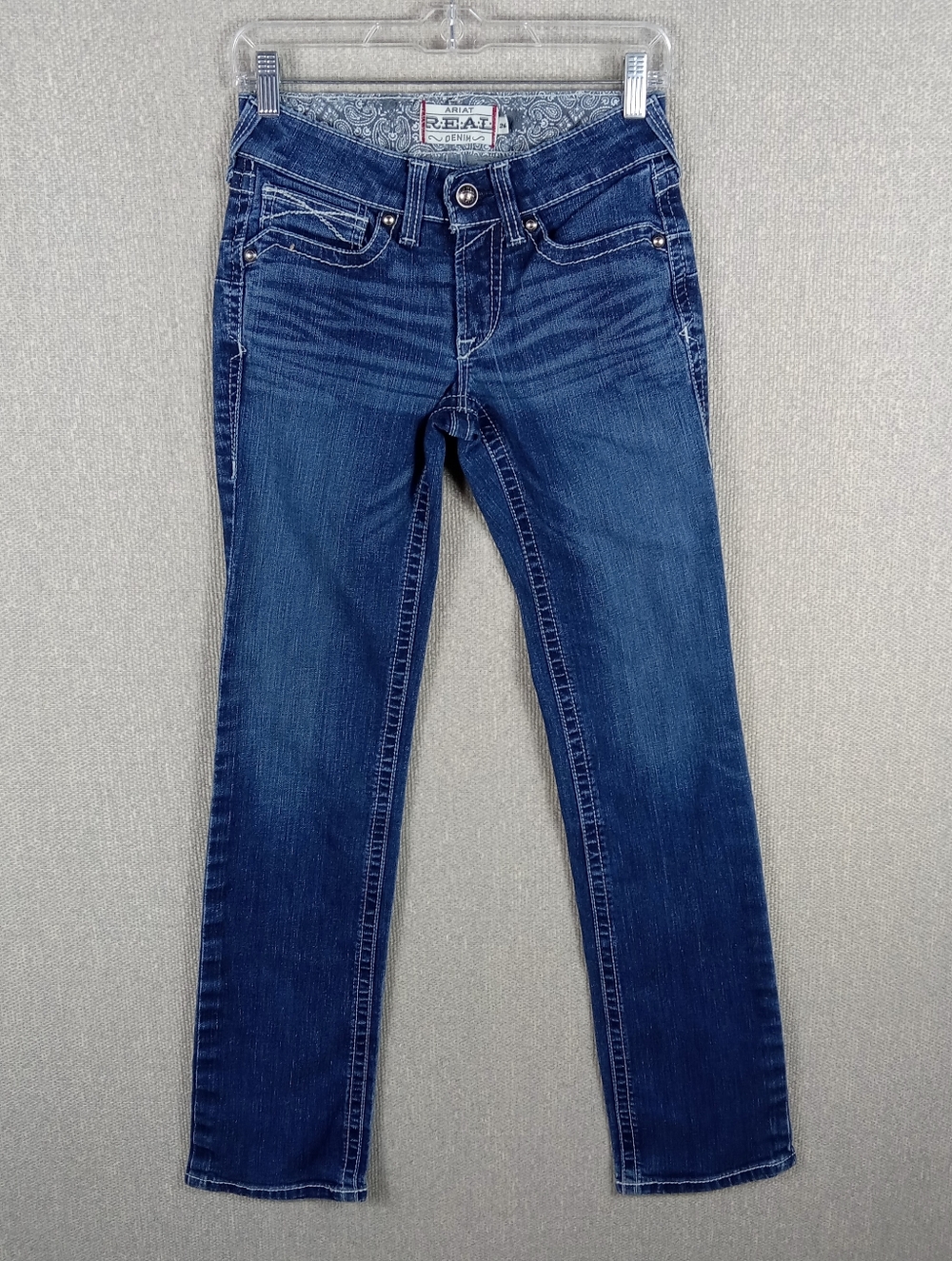 Ariat R.E.A.L. Mid-Rise Straight Leg Jeans Dark Wash Womens 26L Western Cowgirl